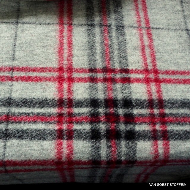 Red Overkaro Walk fabric in gray melange | View: Red Overkaro Walk fabric in gray melange