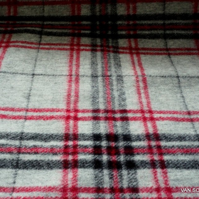 Red Overkaro Walk fabric in gray melange | View: Red Overkaro Walk fabric in gray melange