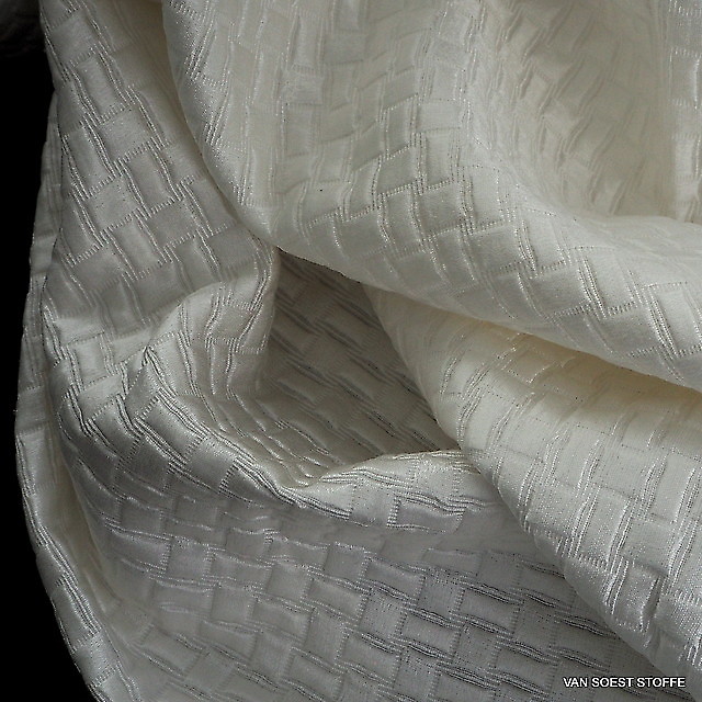 Silk-cotton satin checkered jacquard in broken-white | View: Silk-cotton satin checkered jacquard in broken-white