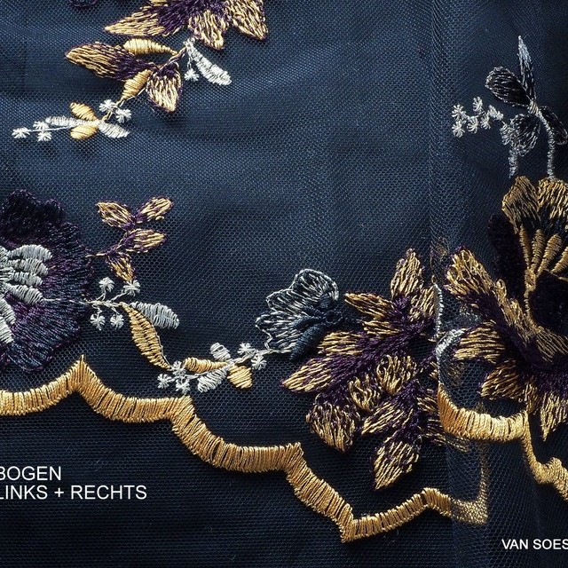 Silver-gold floral embroidery lace | View: Silver-gold floral embroidery lace