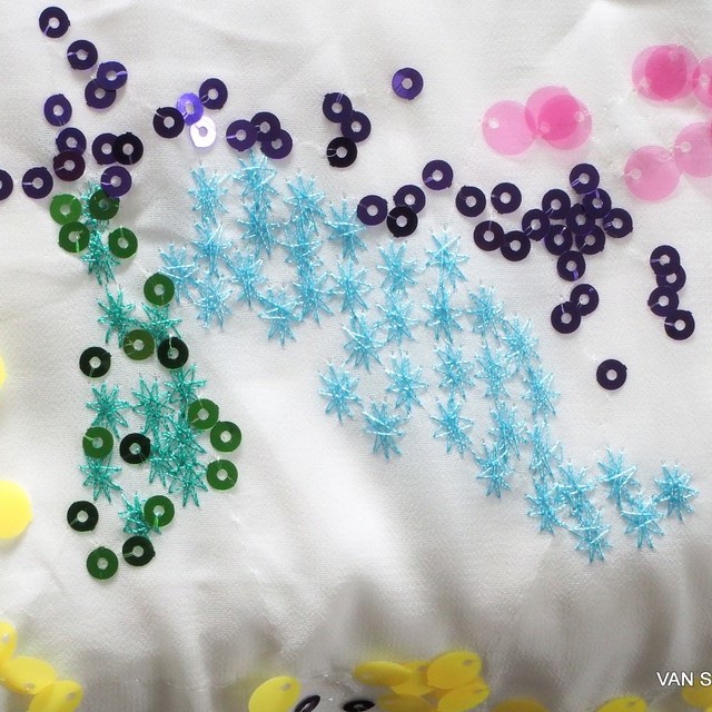 Summer sequins art on white chiffon | View: Summer sequins art on white chiffon