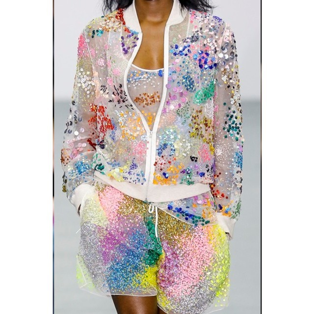 Summer sequins art on white chiffon | View: Model example
