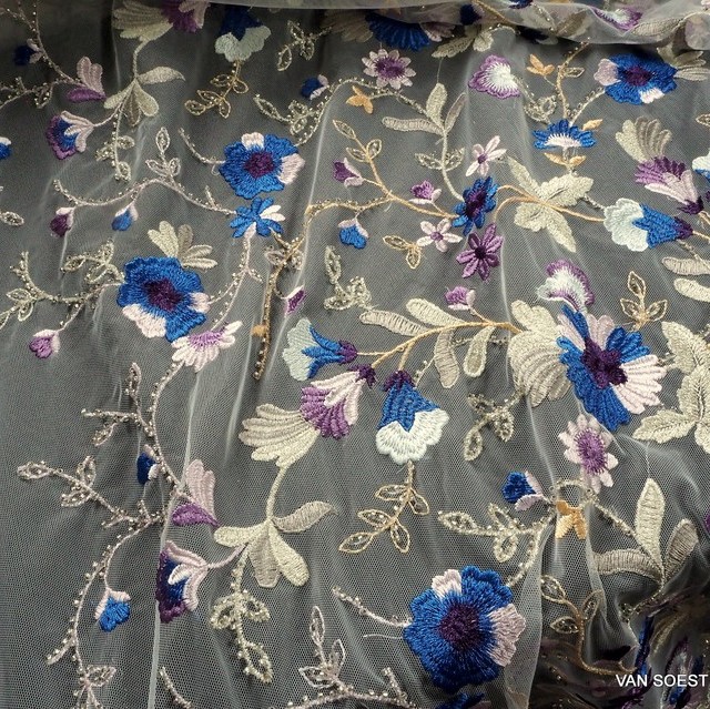 Stabs flowers fantasy embroidery on tulle | View: Stabs flowers fantasy embroidery on tulle