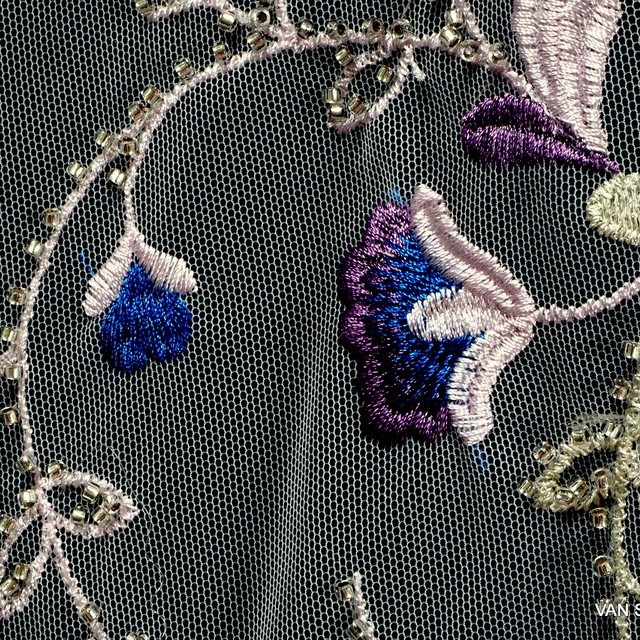 Stabs flowers fantasy embroidery on tulle | View: Stabs flowers fantasy embroidery on tulle