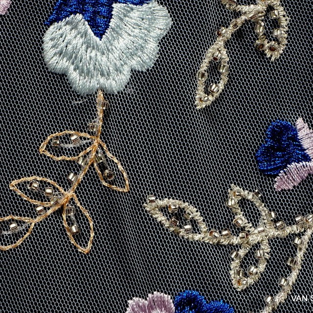 Stabs flowers fantasy embroidery on tulle | View: Stabs flowers fantasy embroidery on tulle