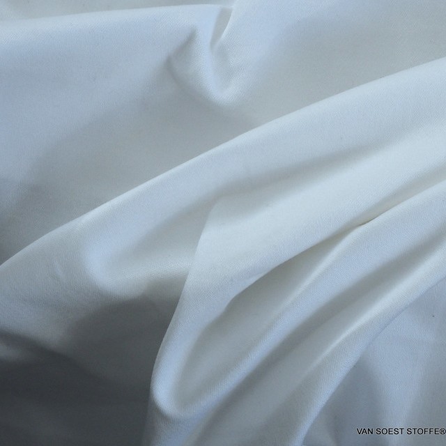 White Stretch Cotton Satin in Matte wool-white | View: wool-white stretch cotton satin