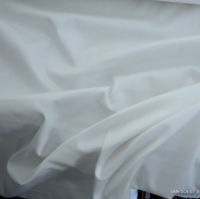 White Stretch Cotton Satin in Matte wool-white | View: wool-white stretch cotton satin