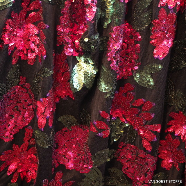 Stretch Blumen + Blätter mini Pailletten allover auf weichen Tüll | Ansicht: Stretch Blumen + Blätter mini Pailletten allover