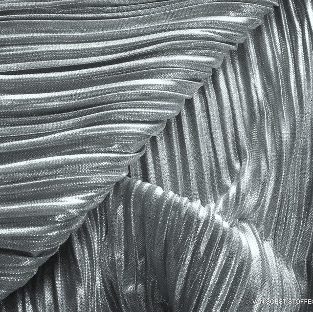 Stretch Falten Plissé Lamé in Silber