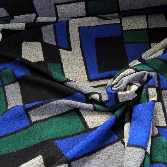 Stretch jersey geometric in beautiful blue-green colors | View: Stretch jersey geometric in beautiful blue-green colors