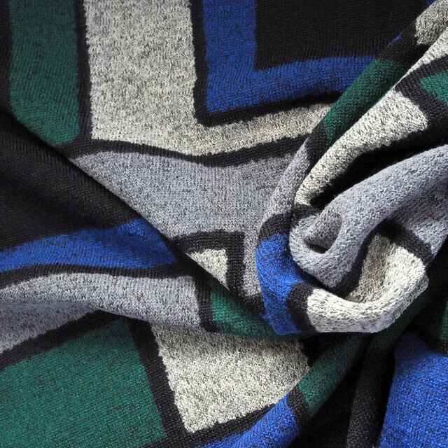 Stretch jersey geometric in beautiful blue-green colors | View: Stretch jersey geometric in beautiful blue-green colors