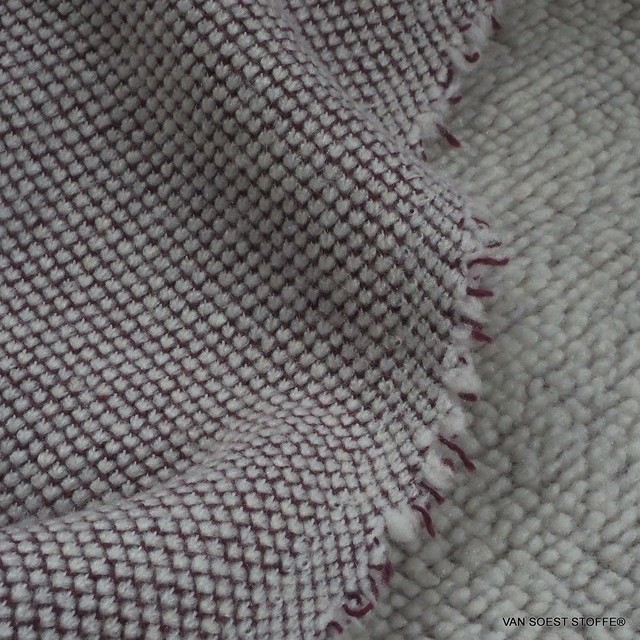 Stretch knit cotton blend as sweat fur in burgundy white