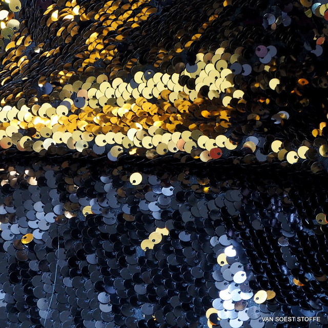 Stretch Glitter Sequins in shiny Black & Gold on stretch jersey