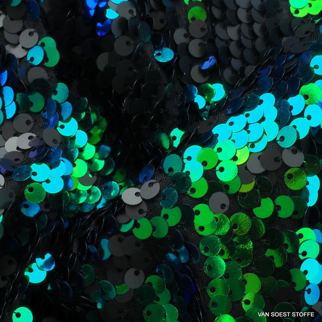Stretch Zauber Pailletten in Schwarz-matt + Grün-Blau glänzend auf Feinjersey | Ansicht: Stretch Zauber Pailletten in Schwarz-matt + Grün-Blau glänzend auf Feinjersey