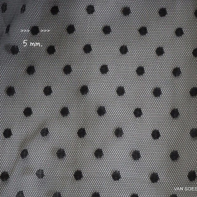 Polka dot stretch tulle in black