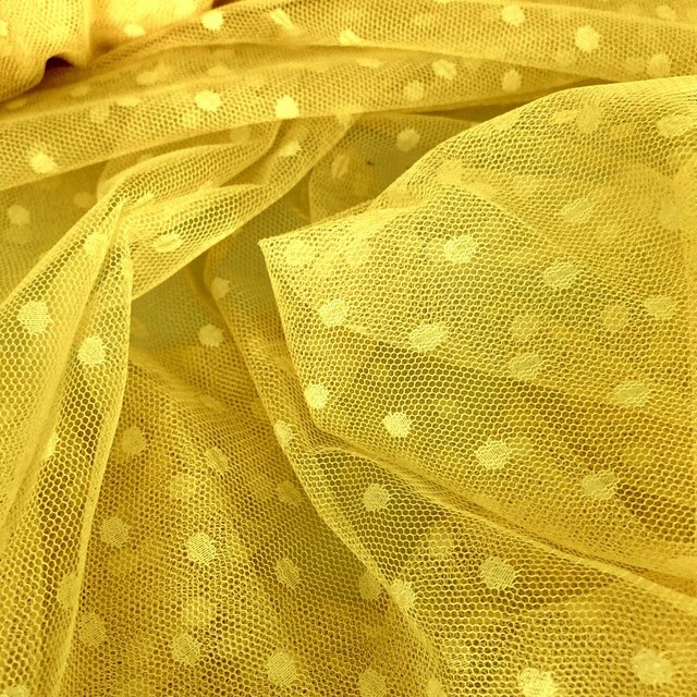 Stretch polka dots tulle in the illuminating color yellow