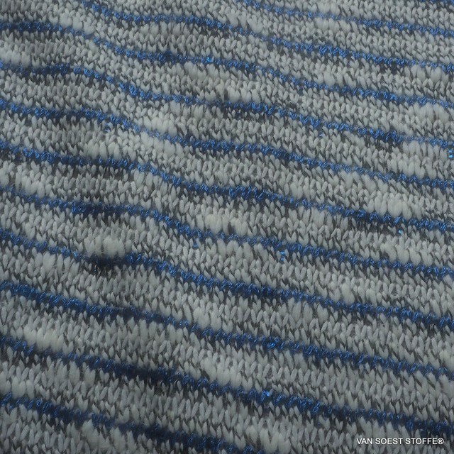 Tweed coarse knit stripes with micro sequins in cobalt