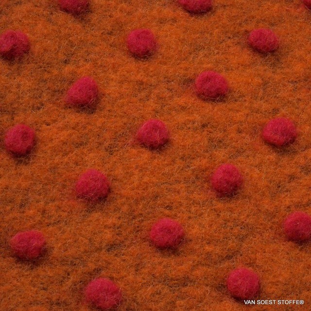 Boiled Wool (Walk) knit dots in orange - red | View: Boiled Wool (Walk) knit dots in orange - red