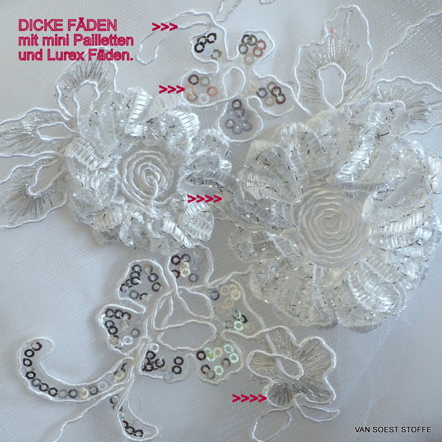 White coloured flower lace on white mesh