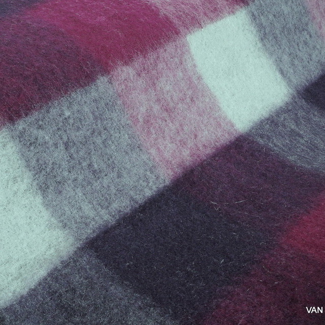 Wool - Mohair check in wine red - magenta gray