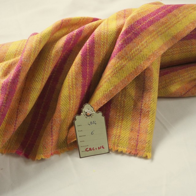 Wool tweed check in pink yellow orange | View: Wool tweed check in pink yellow orange