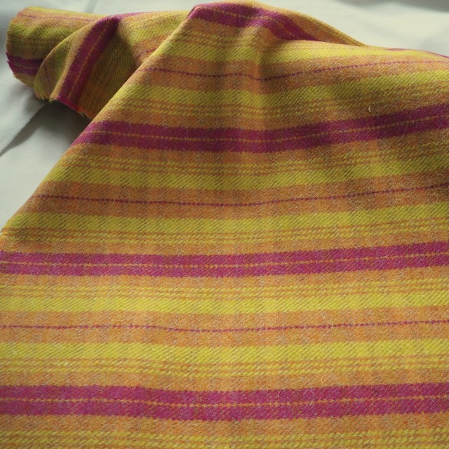 Wool tweed check in pink yellow orange | View: Wool tweed check in pink yellow orange