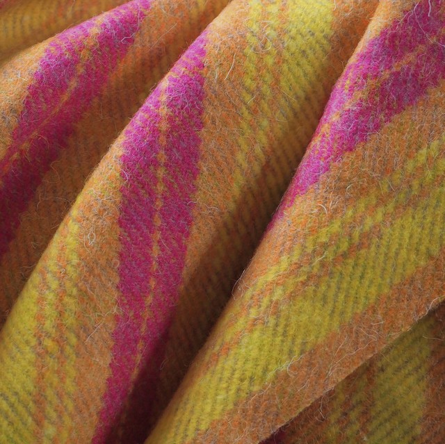 Wool tweed check in pink yellow orange