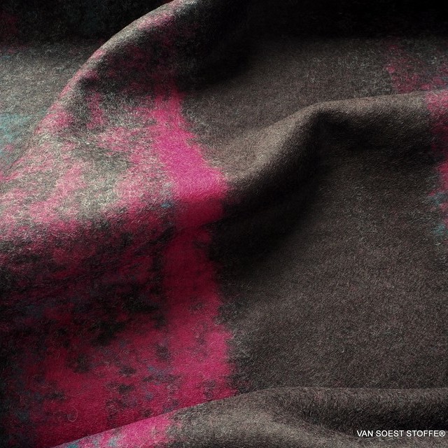 Wool blend with irregular longitudinal stripes brown anthracite magenta petrol | View: irregular longitudinal stripes brown anthracite magenta petrol - boiled wool blend