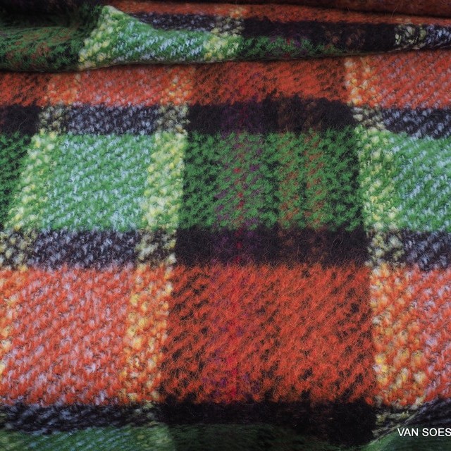 exceptional couture bouclé check fabric with virgin wool & alpaca content napped on one side | View: exceptional couture bouclé check fabric with virgin wool & alpaca part roughened on one side