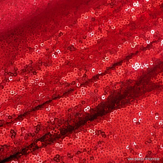 beguiling mini sequins on tone on tone stretch tulle in strawberry red