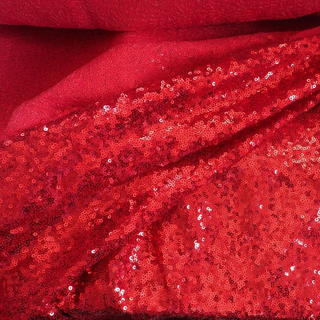 beguiling mini sequins on tone on tone stretch tulle in strawberry red | View: beguiling mini sequins on tone on tone stretch tulle in strawberry red