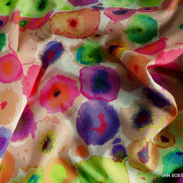colorful floral print on muslin viscose crepe