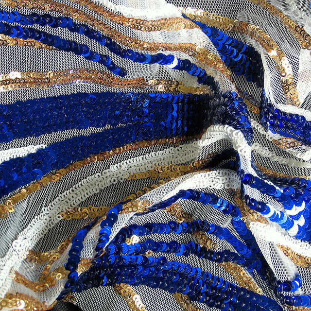 Couture Pailletten Welle in Kobalt Gold Weiß