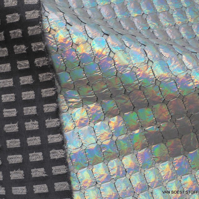 shiny leather effect on laminated waffle velour silver iridescent limited | View: shiny leather effect on laminated waffle velour silver iridescent limited