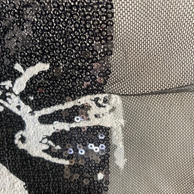 clover printed tulle - sequin fabric slightly transparent color black - white | View: clover printed tulle - sequin fabric slightly transparent color black - white