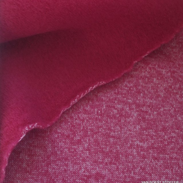 light wool-walkloden mix one side rolled in magenta - melange knit inside | View: light wool-walkloden mix one side rolled in magenta - melange knit inside