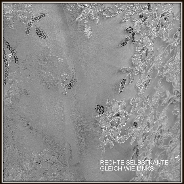 Beaded floral lace with beads + sequins on tulle in cream white.