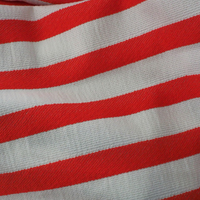 Stretch horizontal stripe dobby fabric in red - white