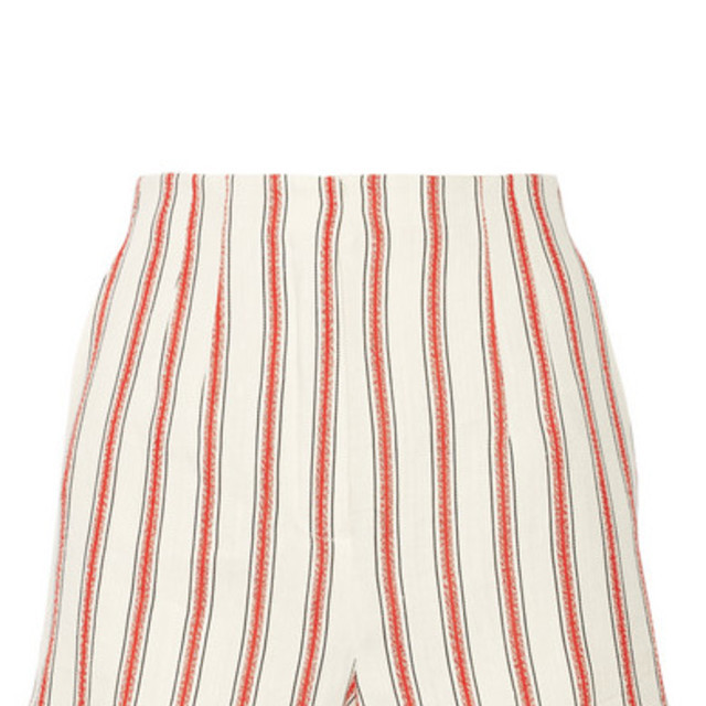 Stretch horizontal stripe dobby fabric in red - white