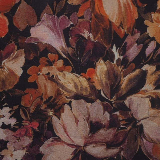 wunderschöner Blumenprint in Herbsttönen auf leichtem Polyester Elasthan Crepe | Ansicht: wunderschöner Blumenprint in Herbsttönen auf leichtem Polyester Elasthan Crepe