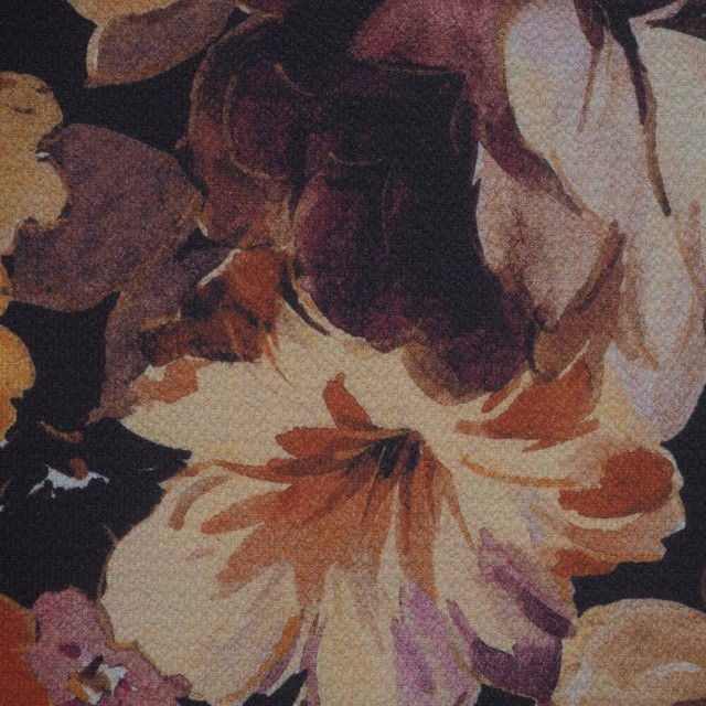 wunderschöner Blumenprint in Herbsttönen auf leichtem Polyester Elasthan Crepe | Ansicht: wunderschöner Blumenprint in Herbsttönen auf leichtem Polyester Elasthan Crepe