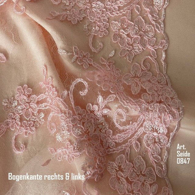 bicolor double bow glitter lace in rosé on special jacquard tulle