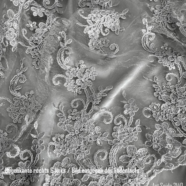 zweifarbige Doppelbogen Glitter Spitze in Silber auf Jacquard Tüll | Ansicht: zweifarbige Doppelbogen Glitter Spitze in Silber auf Spezial Jacquard Tüll